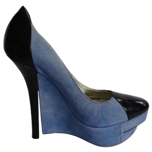 Bebe "France" Suede & Patent Wedge/Platform Pump- Sz. 7 - Picture 1 of 16